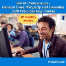 NEW! 200 hr Prelicensing - General Lines (Property and Casualty) 2-20 Pre-Licensing Course (INS026FL200) - 12 month access